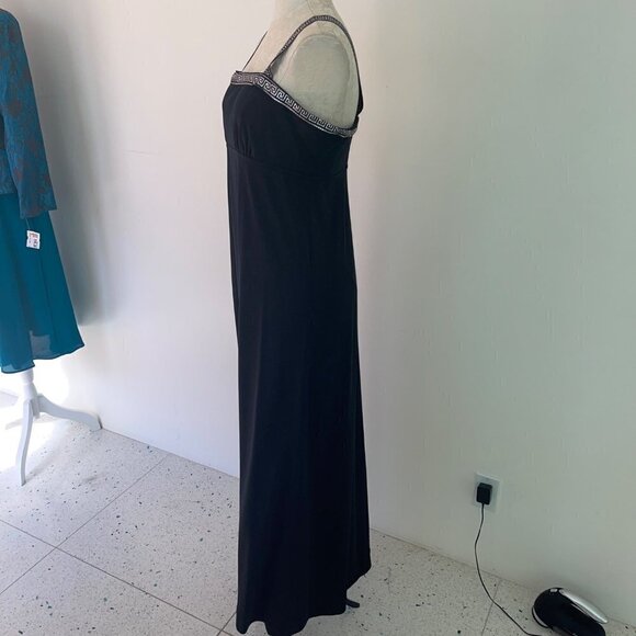 Vintage Womens Maxi Dress Cape Set Black Size Medium 70s Empire Waist Greek Trim - Picture 13 of 16